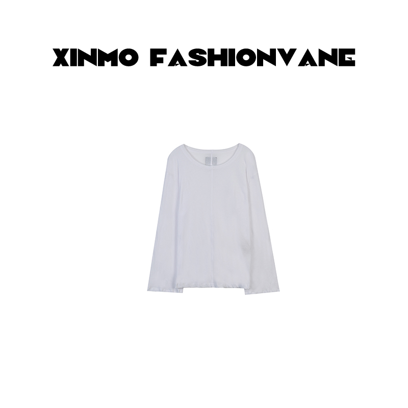 【XINMO】早秋新款简约时尚百搭中缝线设计圆领长袖T恤女C07240506
