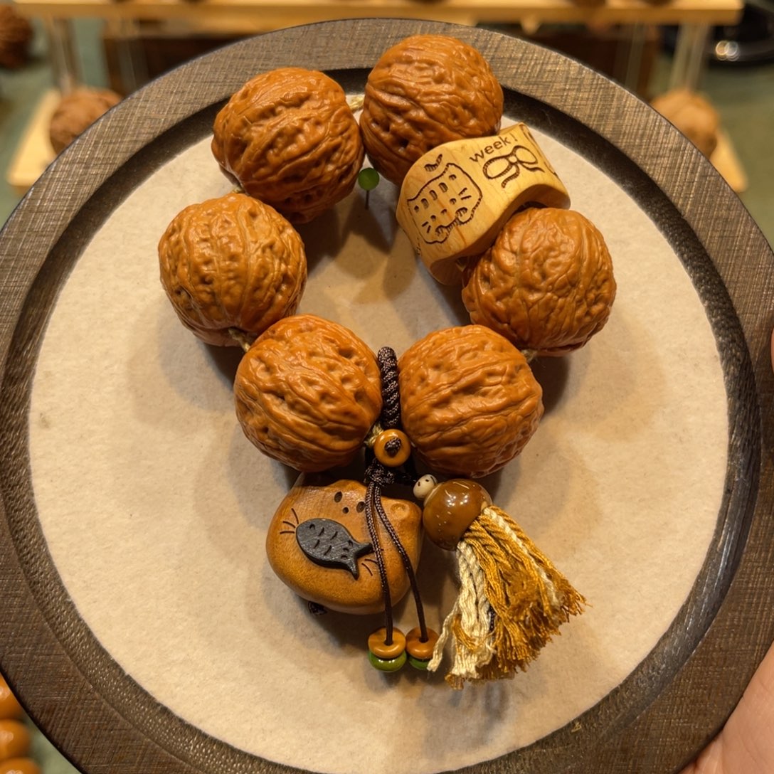 大***苗文玩核桃把件小猫吃鱼设计款