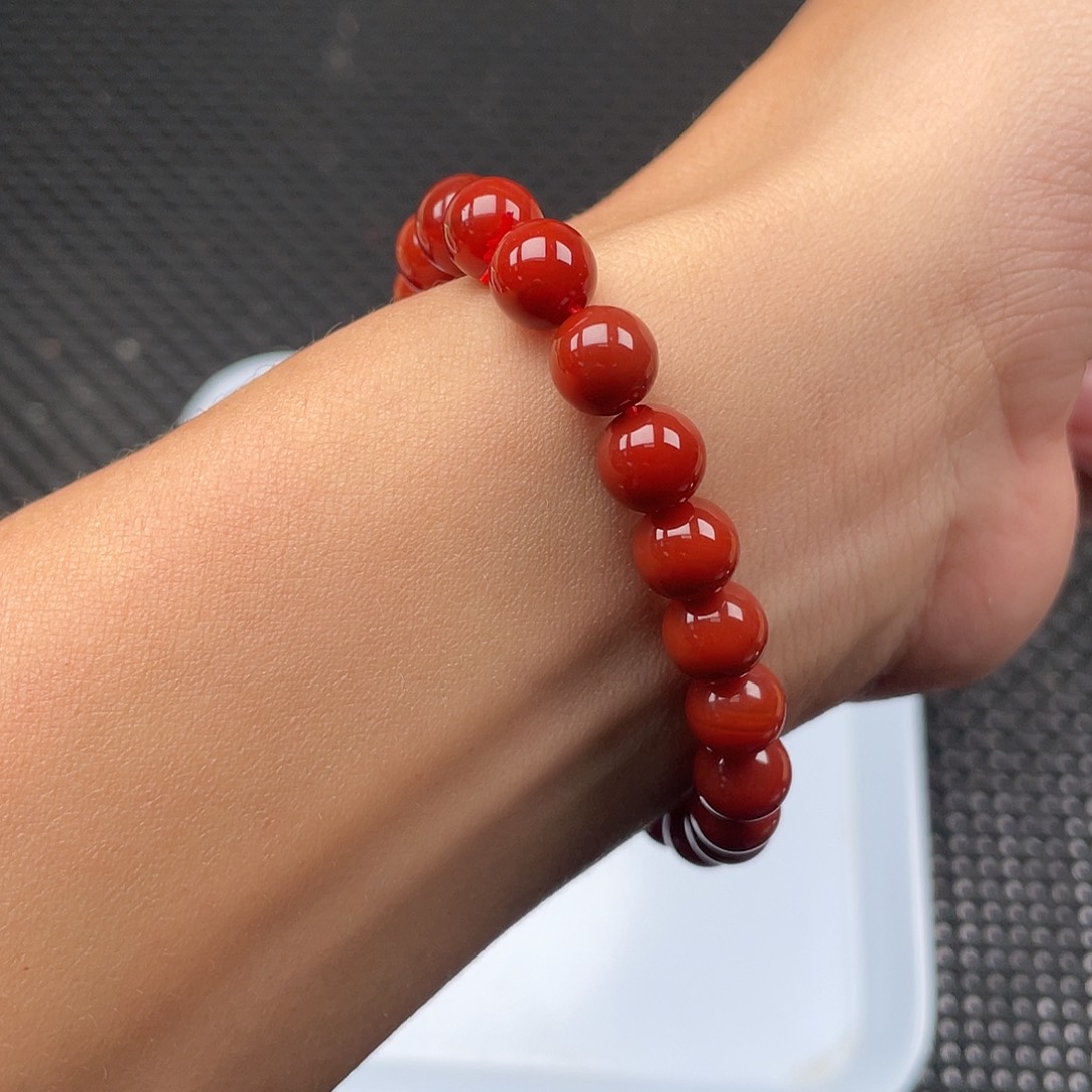南红玛瑙未镶嵌8mm柿子红圆珠手链整串23颗