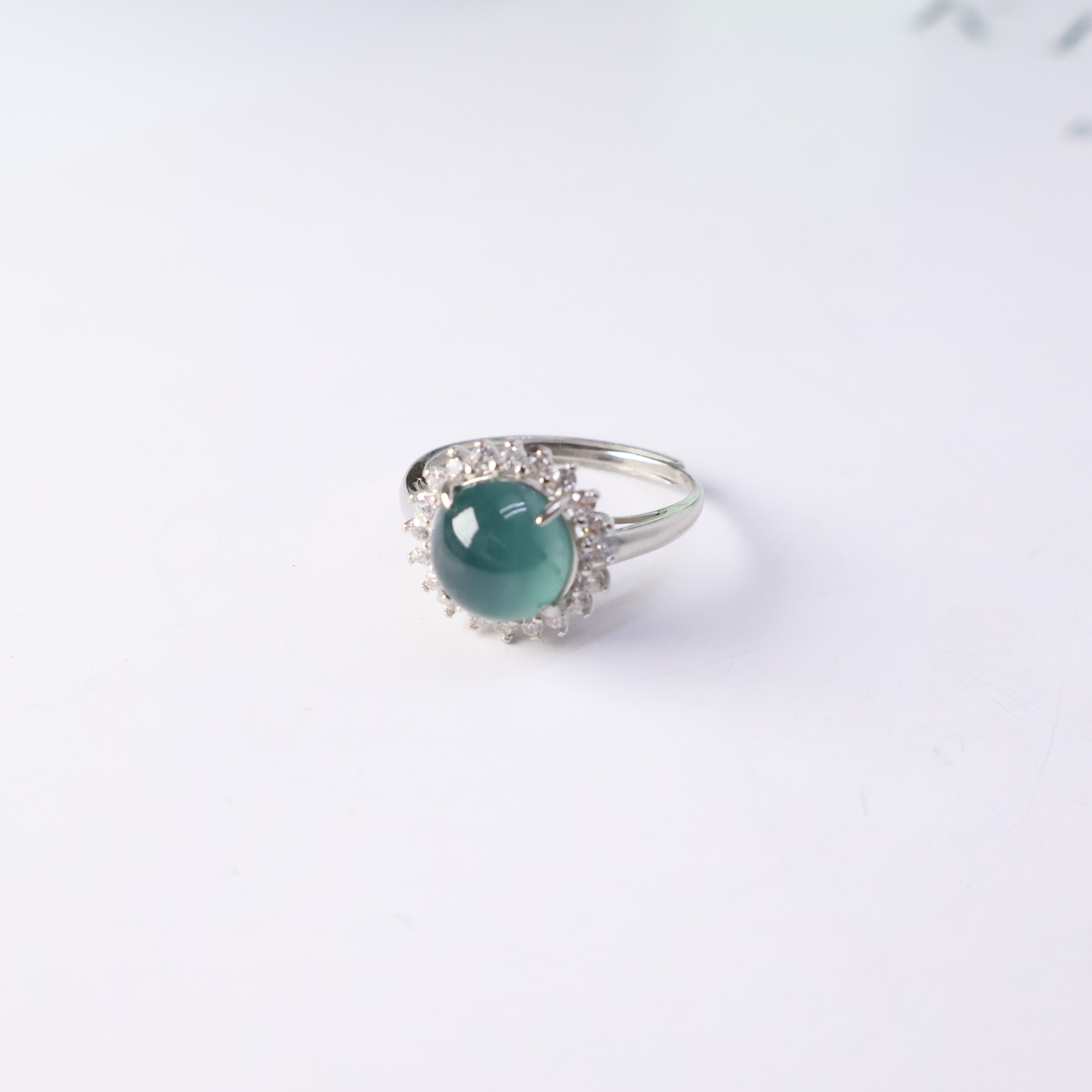 王宝宝翡翠出证书天然翡翠戒指蓝水925银镶嵌海洋之谜轻奢气质