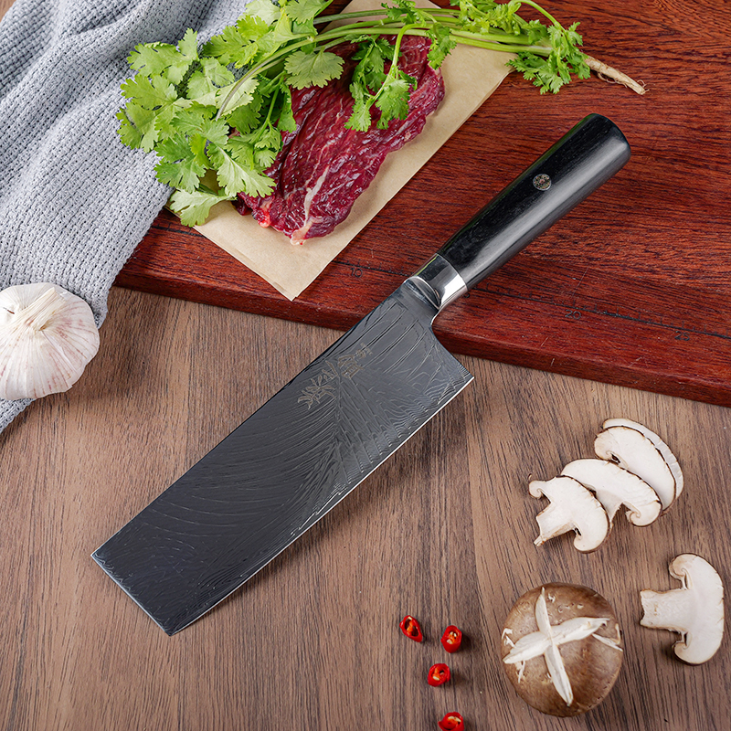 孔雀纹大马士革菜切切肉切菜刀花钉黑檀木柄194