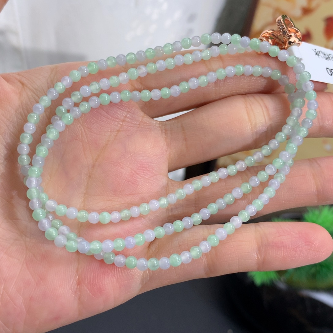 翡翠未镶嵌手串卡3胶润双彩项链
