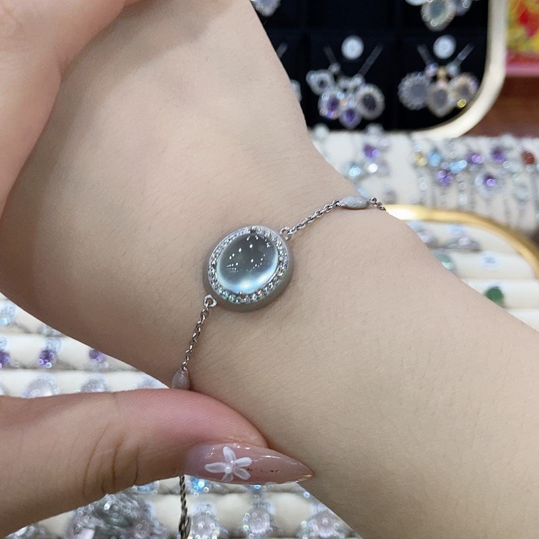 悦***宁银S925镶嵌岫玉手链