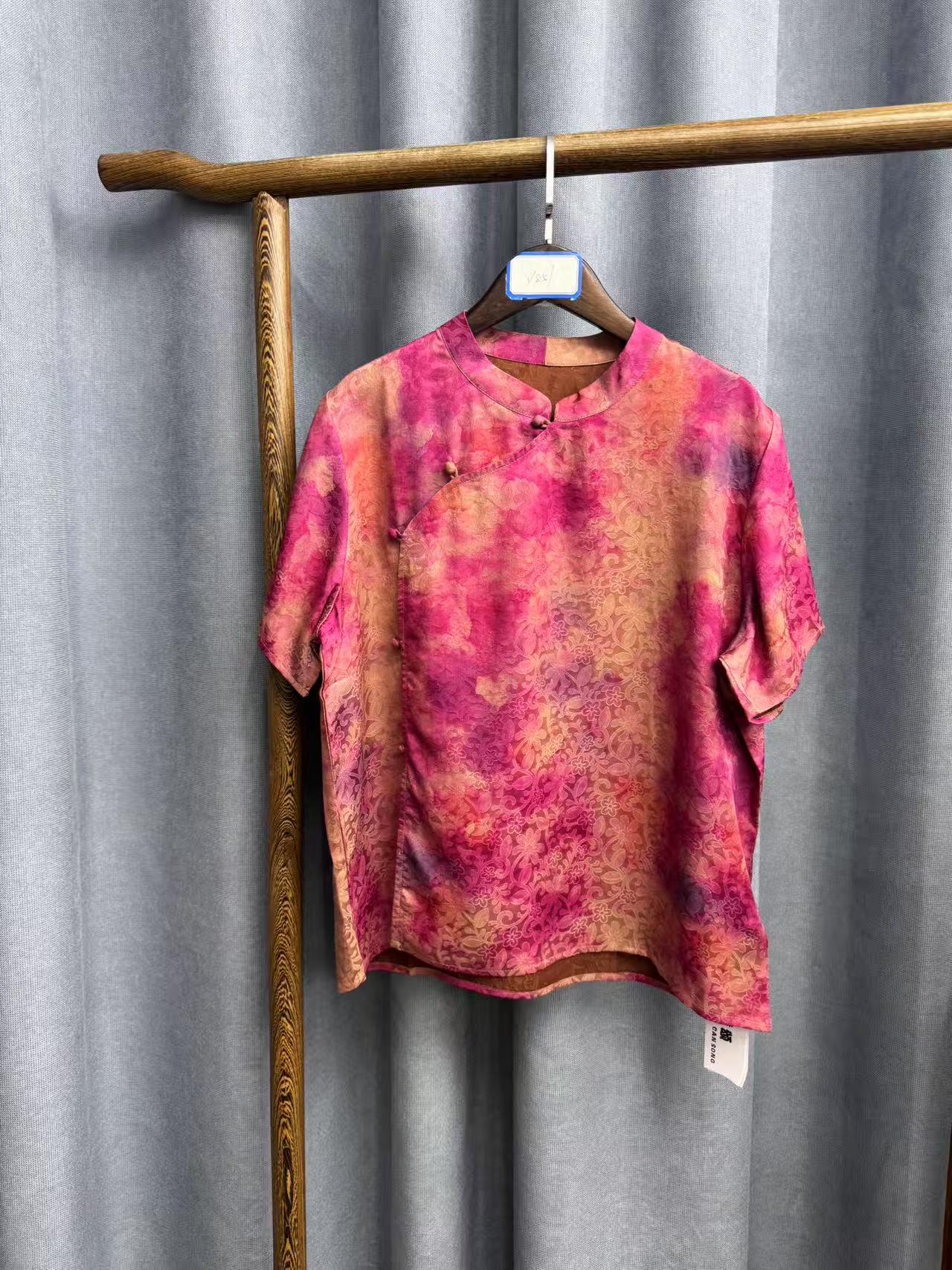 （瑕疵）夏季新款时尚简约新中式桑蚕丝奥黛提花上衣女y857