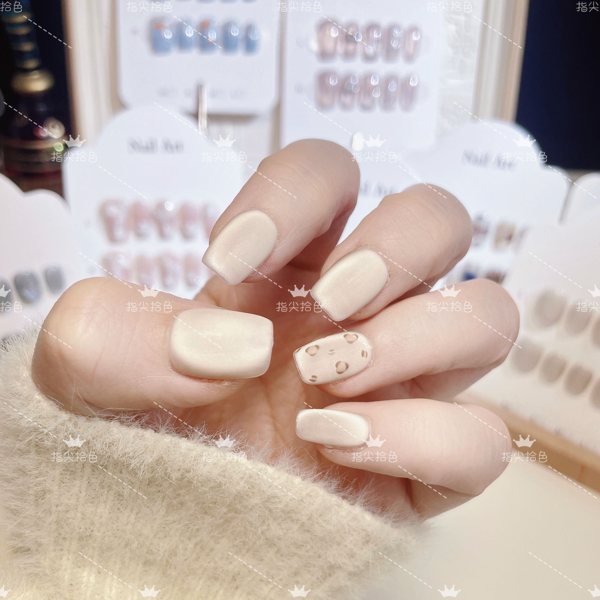 【裸色月光】磨砂纯手工穿戴甲 经典百搭纯色系 重工猫眼可反复佩戴