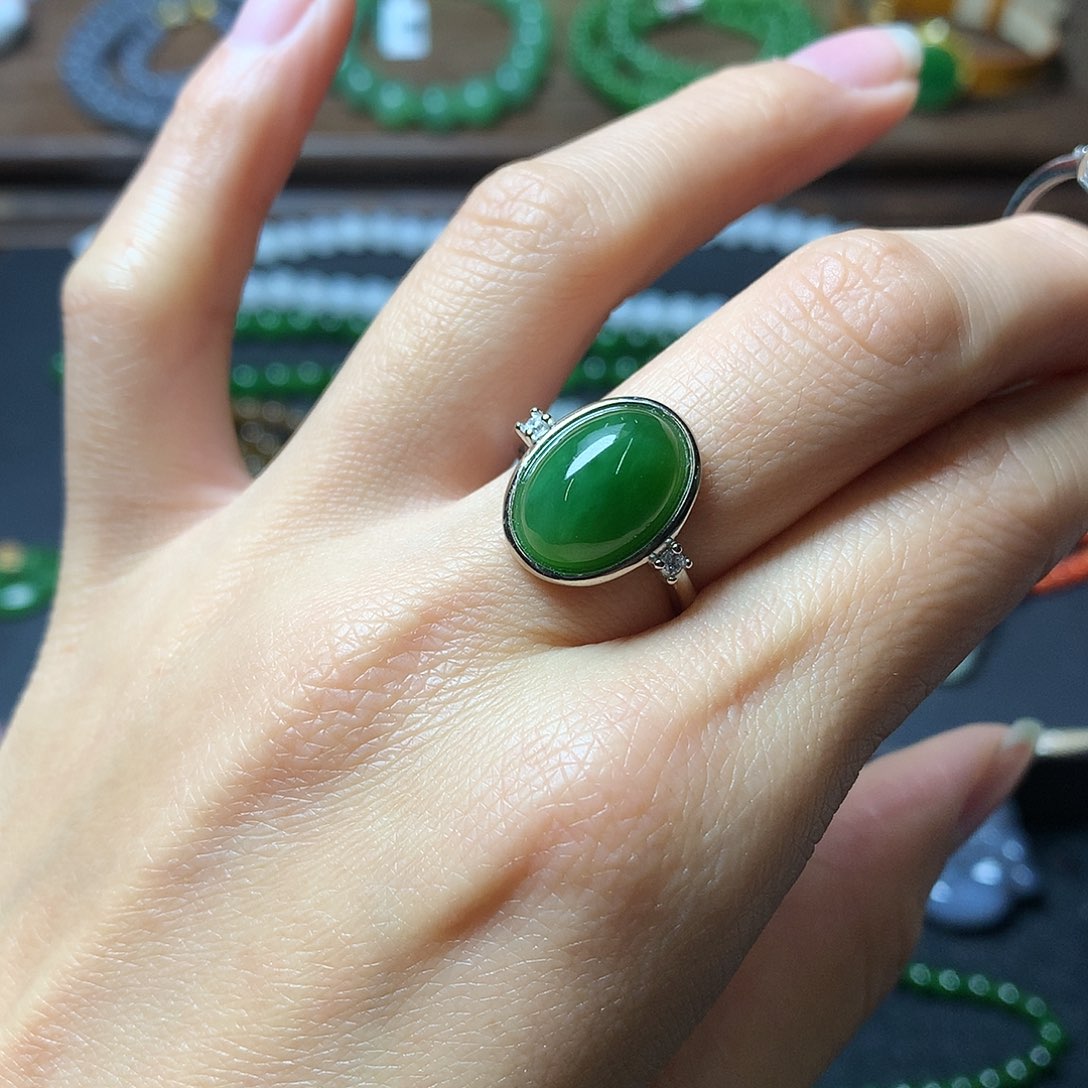 和田玉戒指银S925镶嵌．*