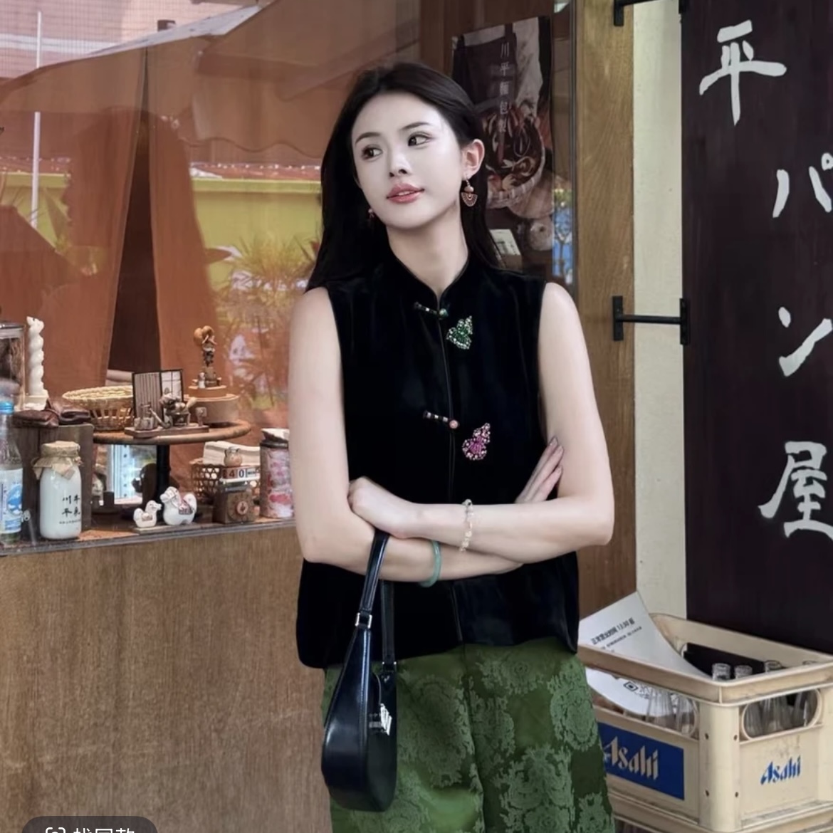 福禄单排扣复古无袖马夹免烫立领新中式常规款宽松型