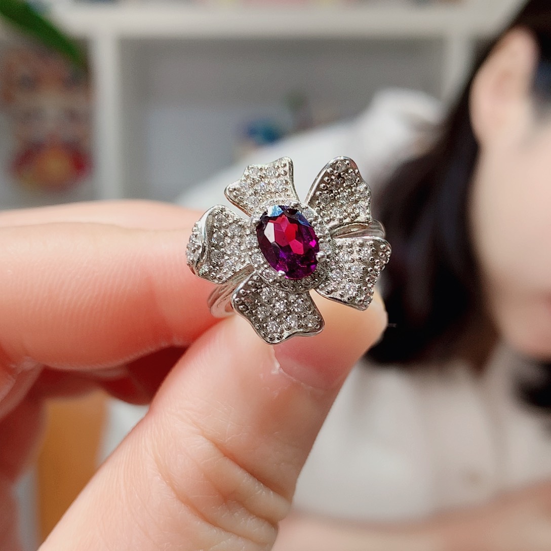 石榴石戒指银S925镶嵌