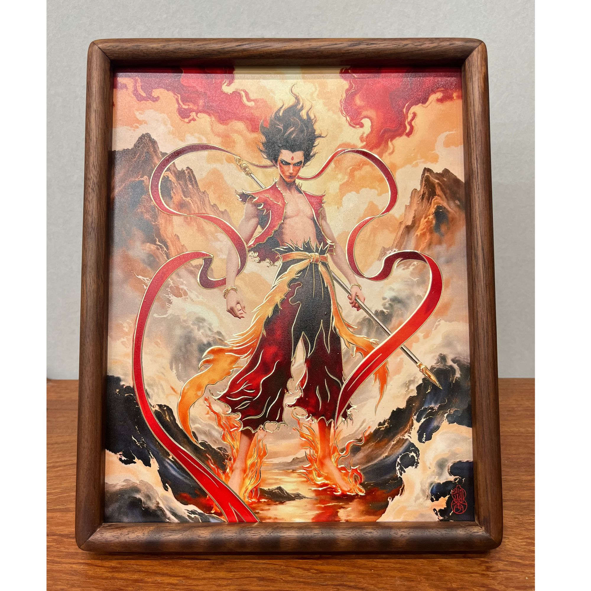 手工錾刻《我命由我不由天》铜雕画中式桌面摆台玄关桌电视柜装饰画