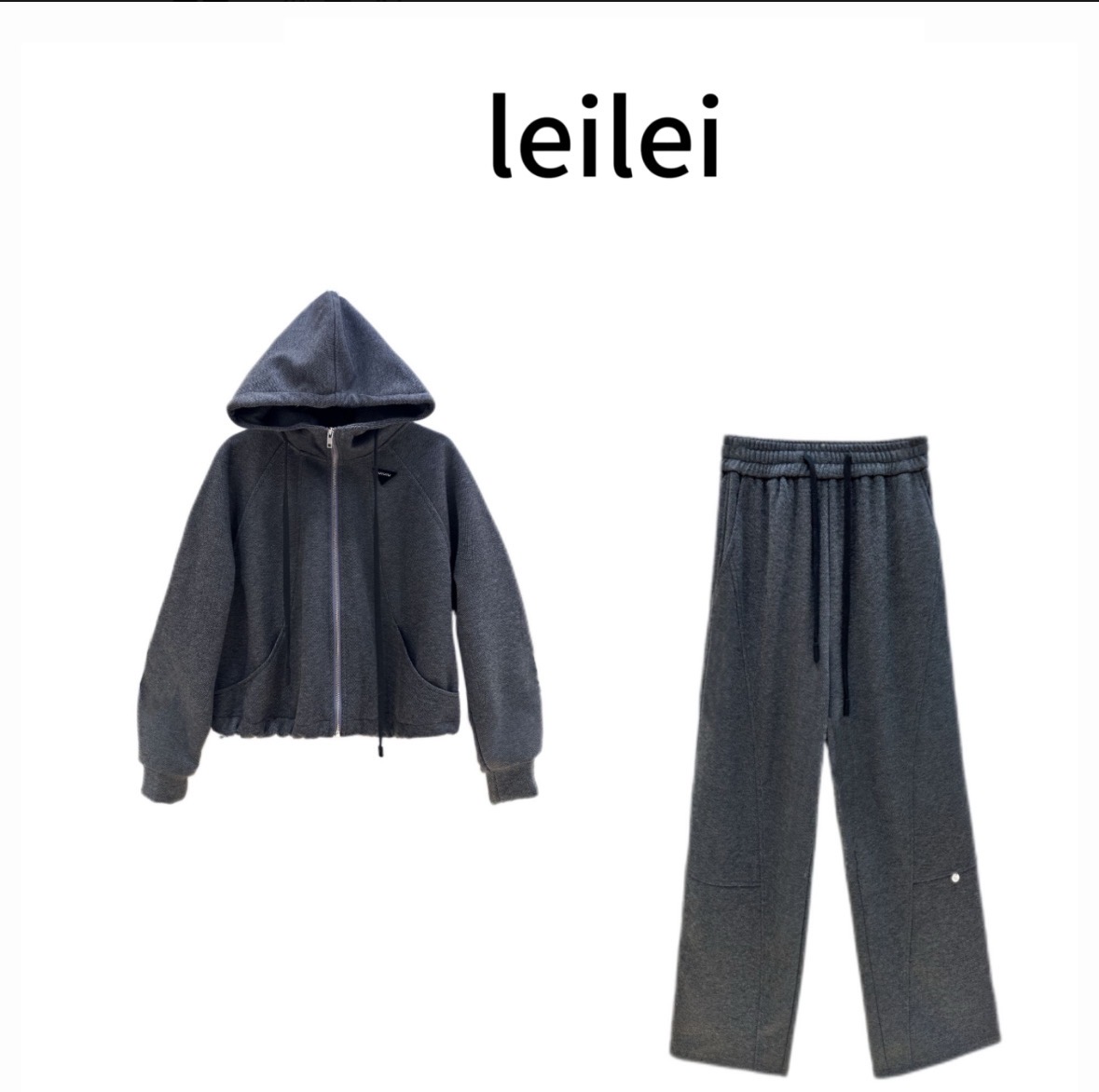 雷雷【灼灼其华】水波纹羊-毛外套+裤子秋冬新款时尚连帽套装H6602 