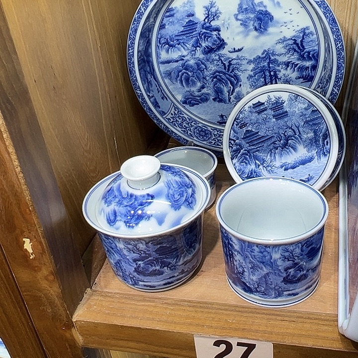 L***n青花春山图5件套茶具