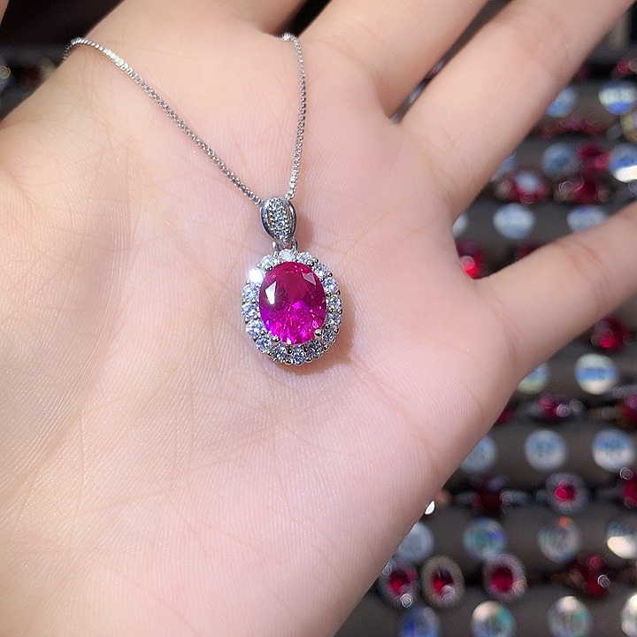 蓝宝石颈饰银S925镶嵌白810