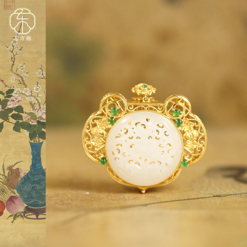 东方俪DOFUNLY【玲春福】和田玉18K金香囊设计款吊坠WYDZ空谷