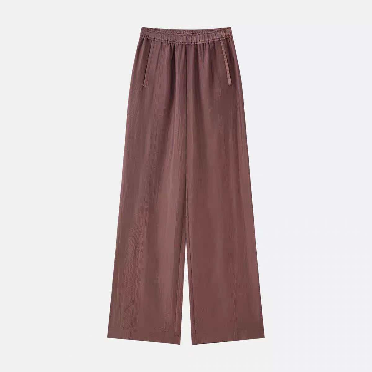 bibi2025新款醋酸凉感窄版阔腿裤夏季松紧腰头舒适透气显瘦8803款