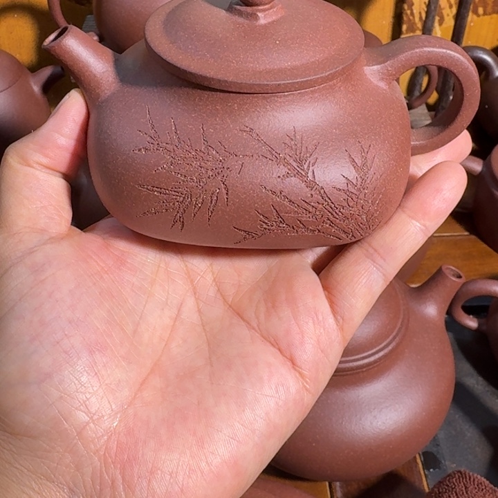 紫砂茶壶紫泥方器刻绘200