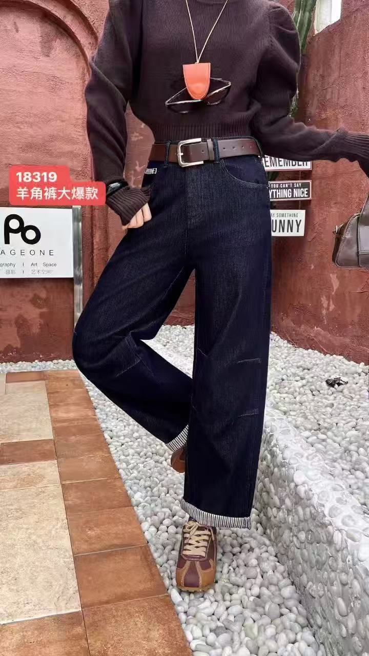 秋季新款弹力中腰休闲透气牛仔直筒微垮裤