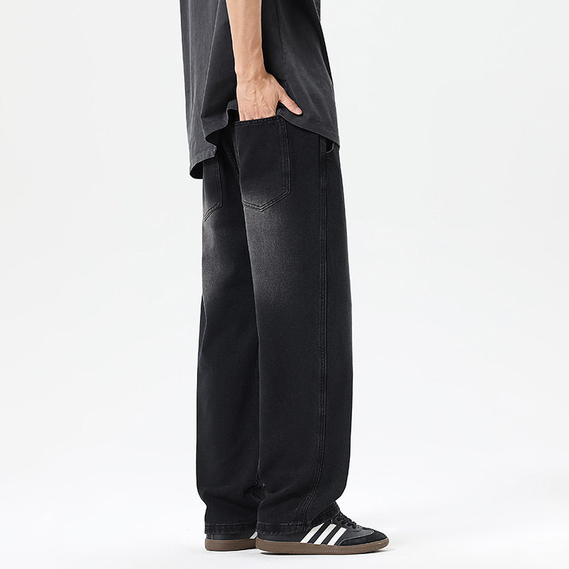 秋冬百搭休闲牛仔裤美式宽松潮流高街复古加绒加厚直筒阔腿裤