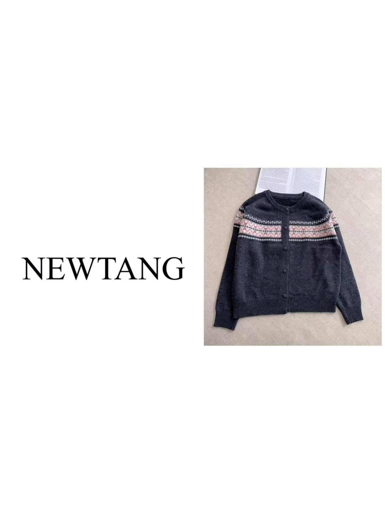 【轻舞】1202复古提花针织开衫女外套秋冬保暖上衣