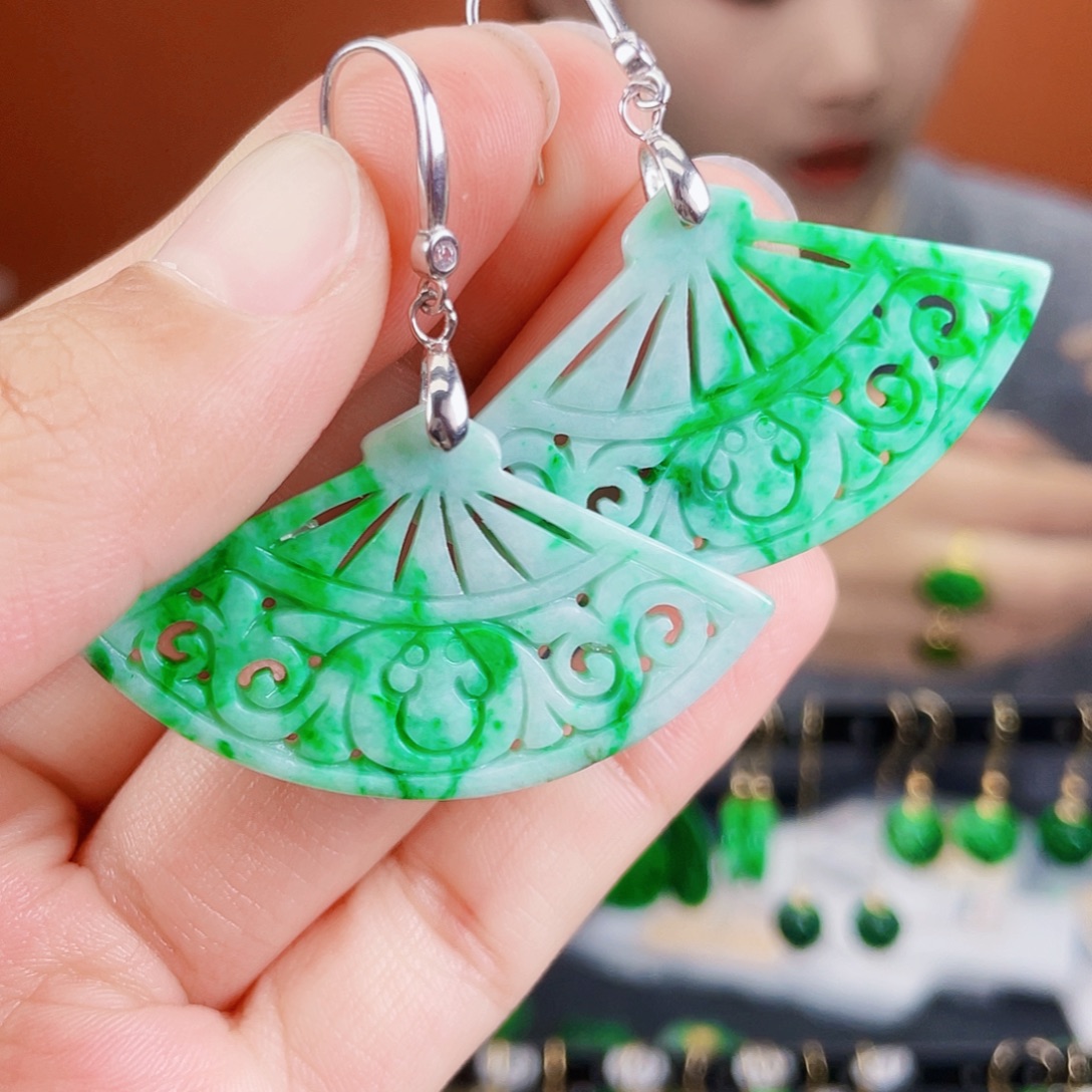 翡翠银S925镶嵌耳饰