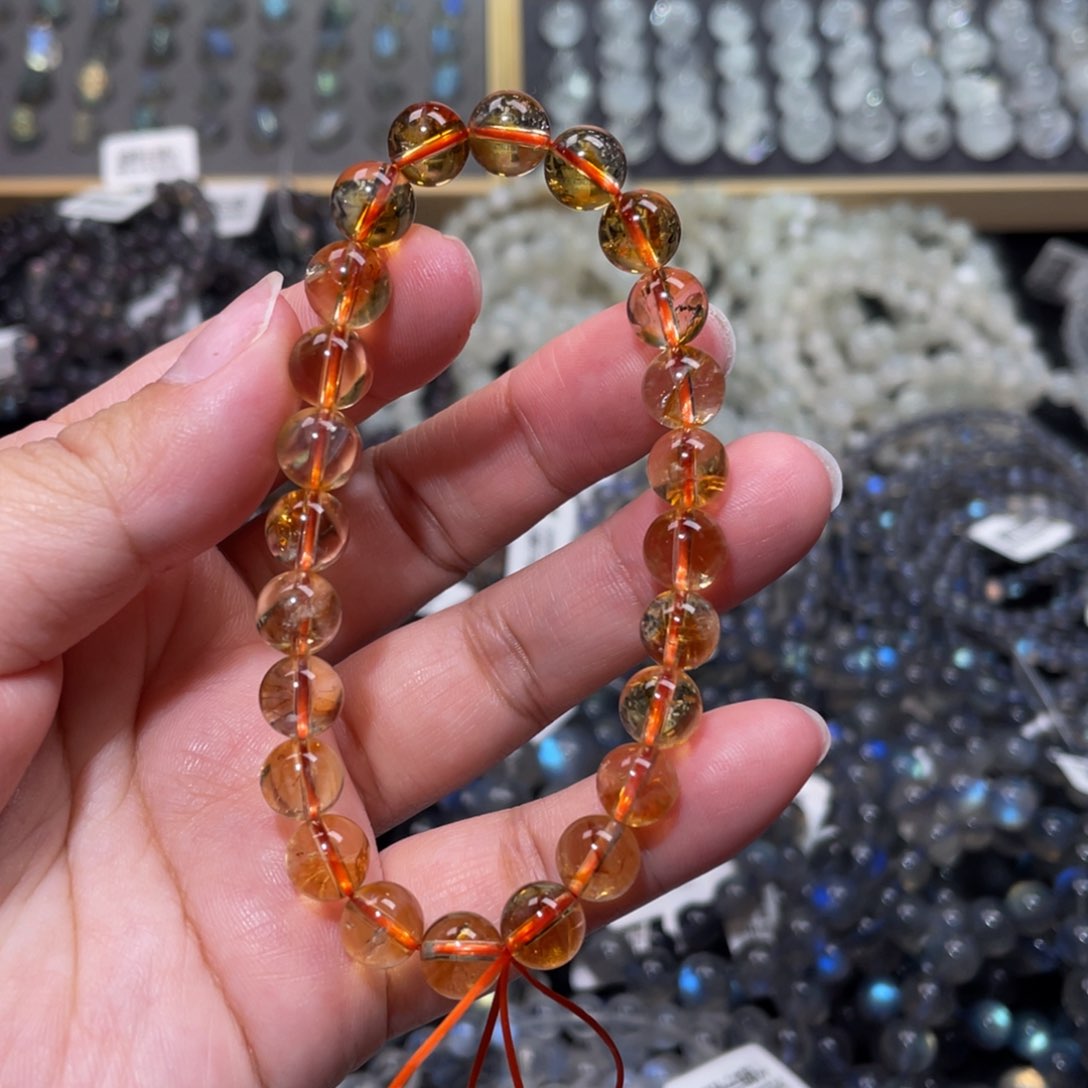 黄晶手链未镶嵌暴力黄手链8mm