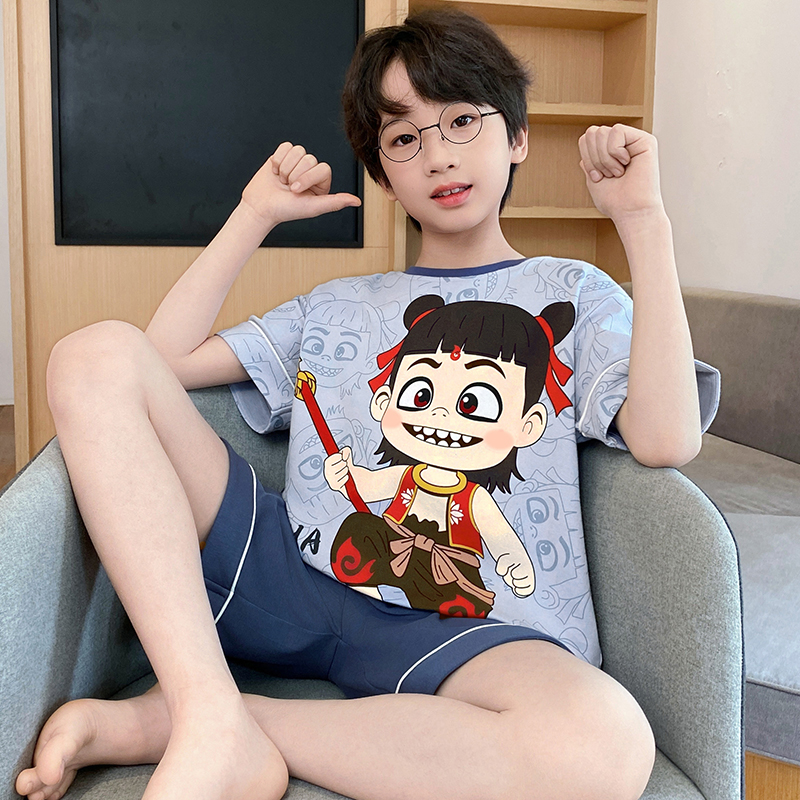 YUZHAOLIN/俞兆林卡通洋气短袖套头款男童中大童纯棉睡衣居家套装