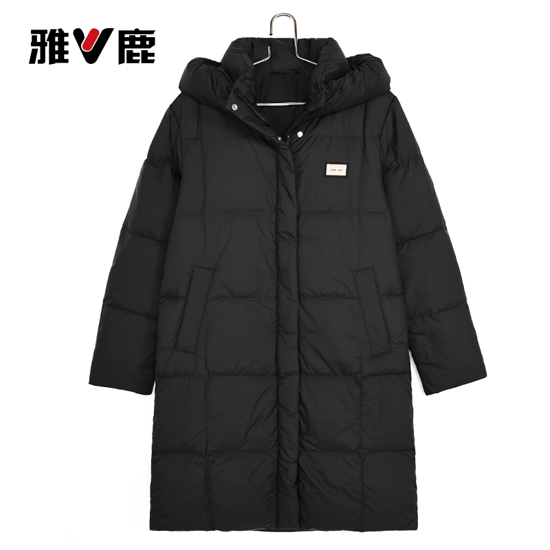 雅鹿正品加厚中长款羽绒服女2025新款时尚休闲连帽廓形鸭绒外套