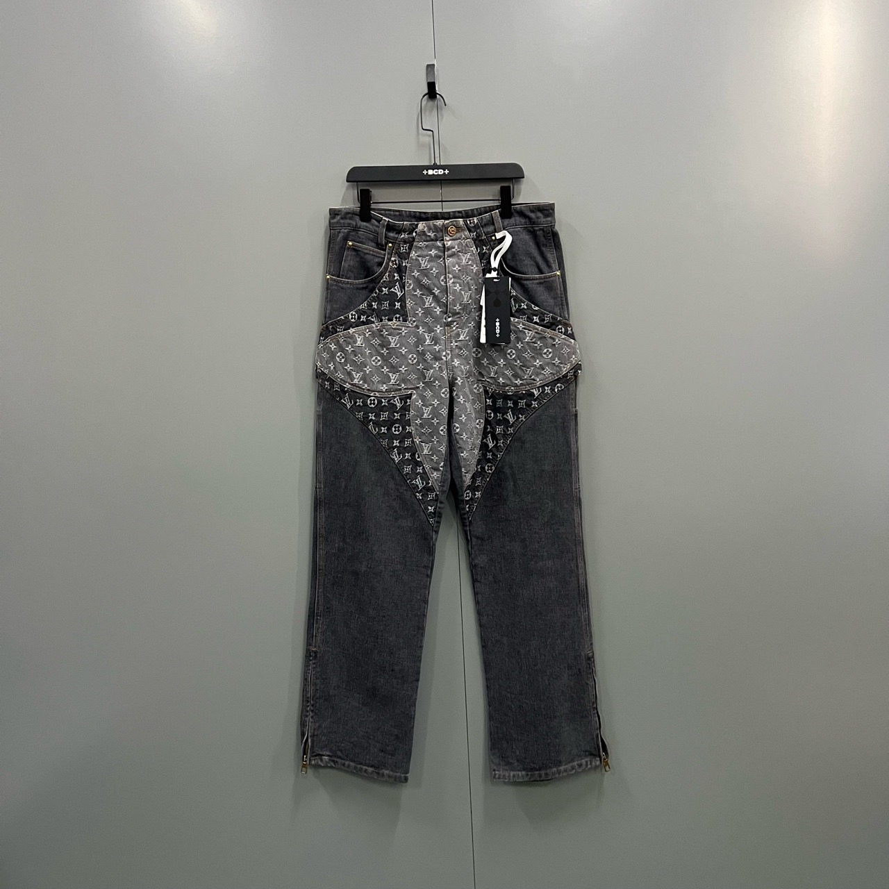 95新 LouisVuitton/路易威登 (ll) lv 老花剪裁牛仔裤 34码