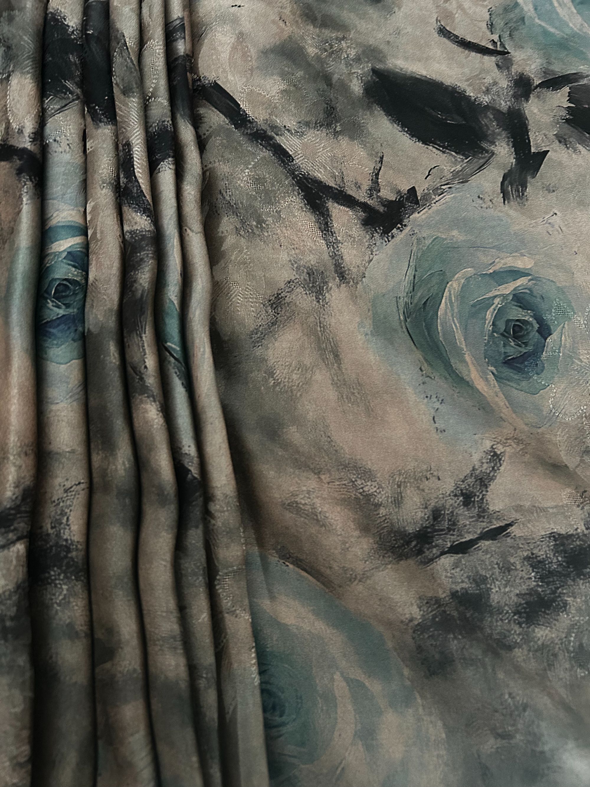 【墨影蓝玫瑰】花罗28姆米丝绸面料100%桑蚕丝香云纱（开裁不退换）