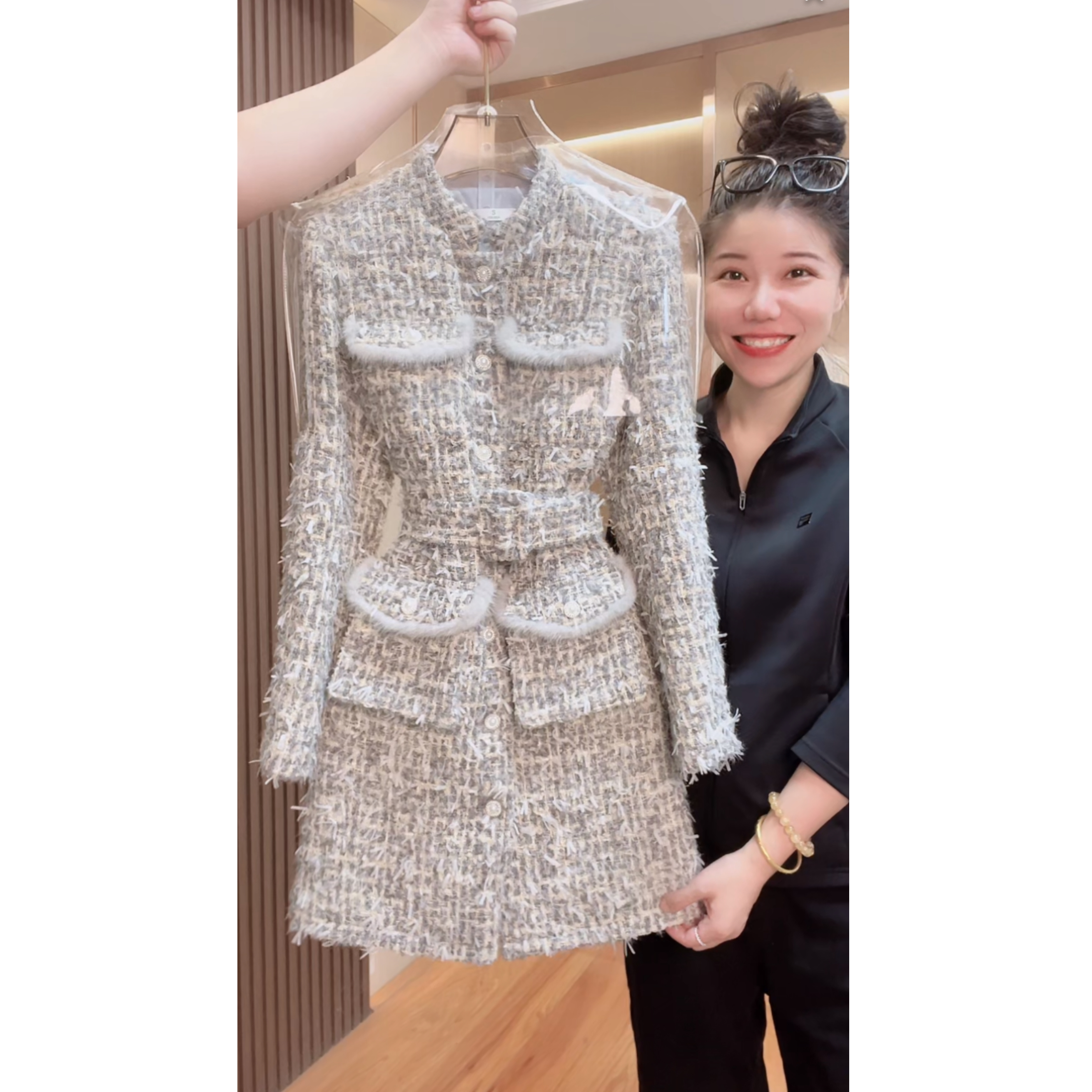 【门店飞】9760囯内设计师品牌女装气质收腰长袖连衣裙2