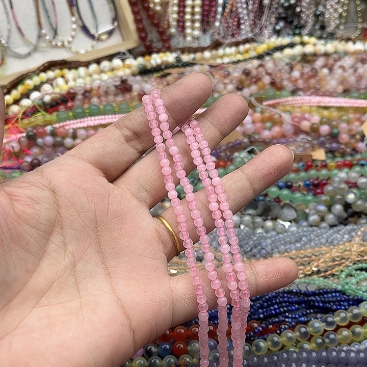 玛瑙/玉髓珠宝半成品未镶嵌2条4mm粉晶