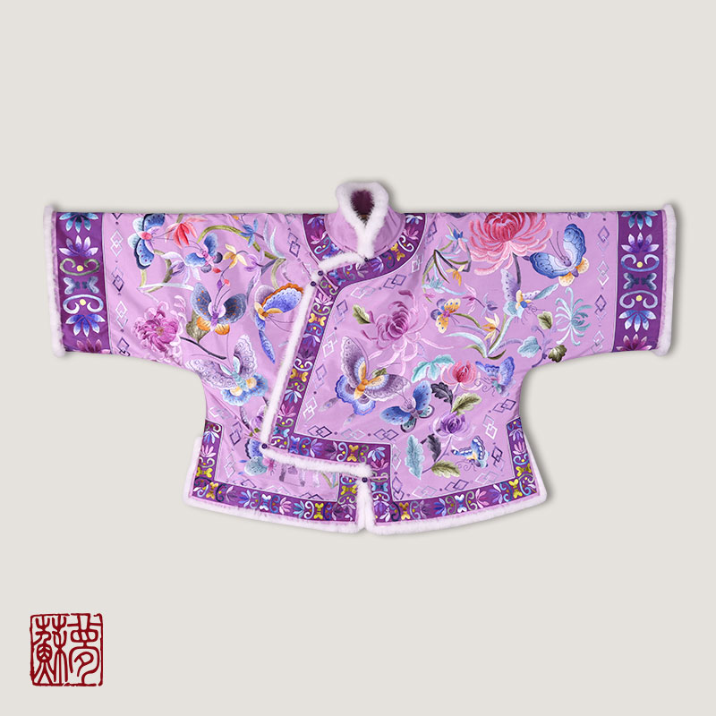 蘇夢庄周梦蝶粉紫色绣衣满绣圆领斜襟上衣中式0105251