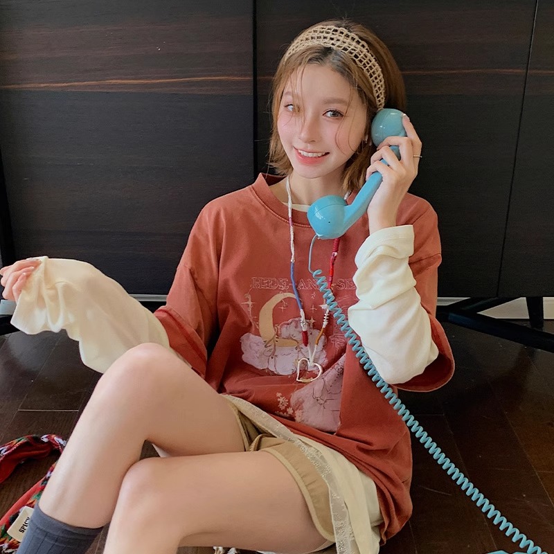 捉迷藏系列 REREK 水洗复古梦幻印花针织短袖T恤