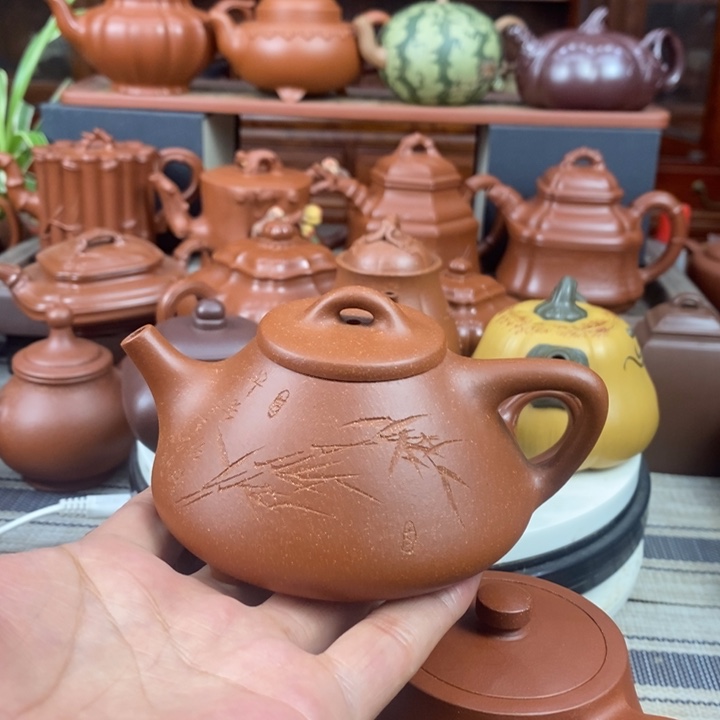 茶壶紫砂子冶石瓢220cc原矿红降坡泥