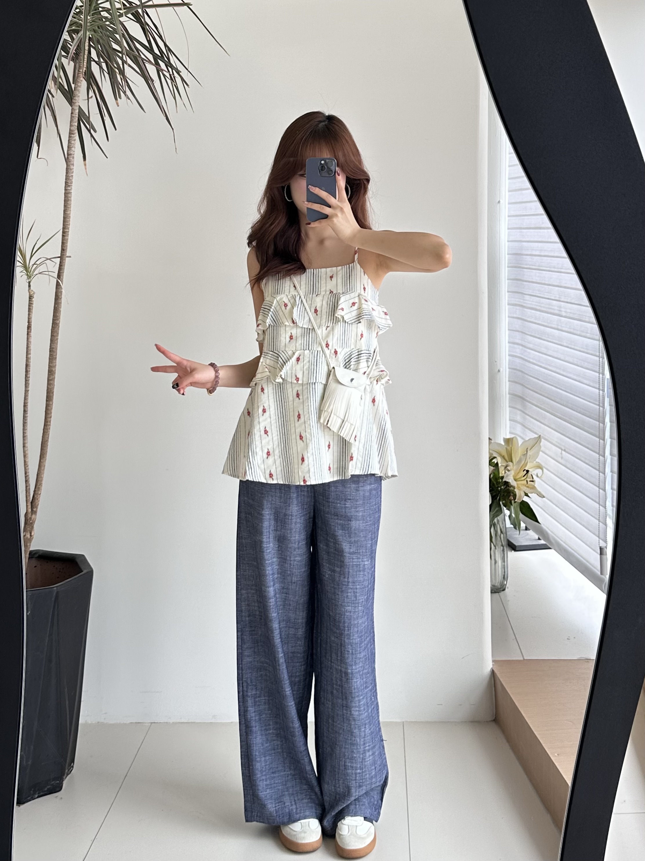 时尚套装印花穿休闲夏季上衣背心吊带衬衫阔腿裤薄款百搭显瘦