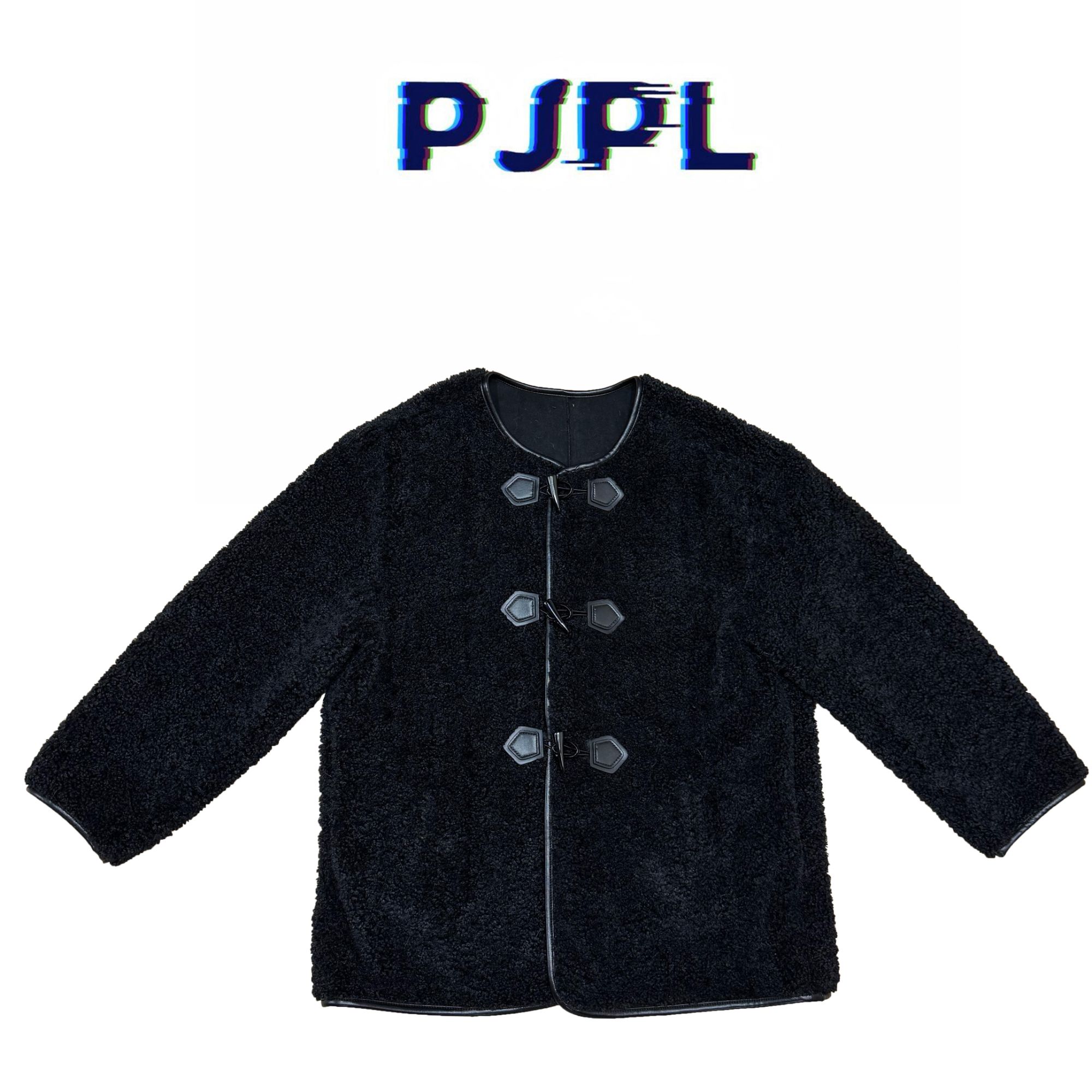 PJPL【9033】新中式宽松慵懒牛角扣毛毛外套