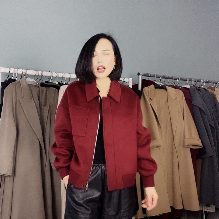 双面呢大衣红色短款M码