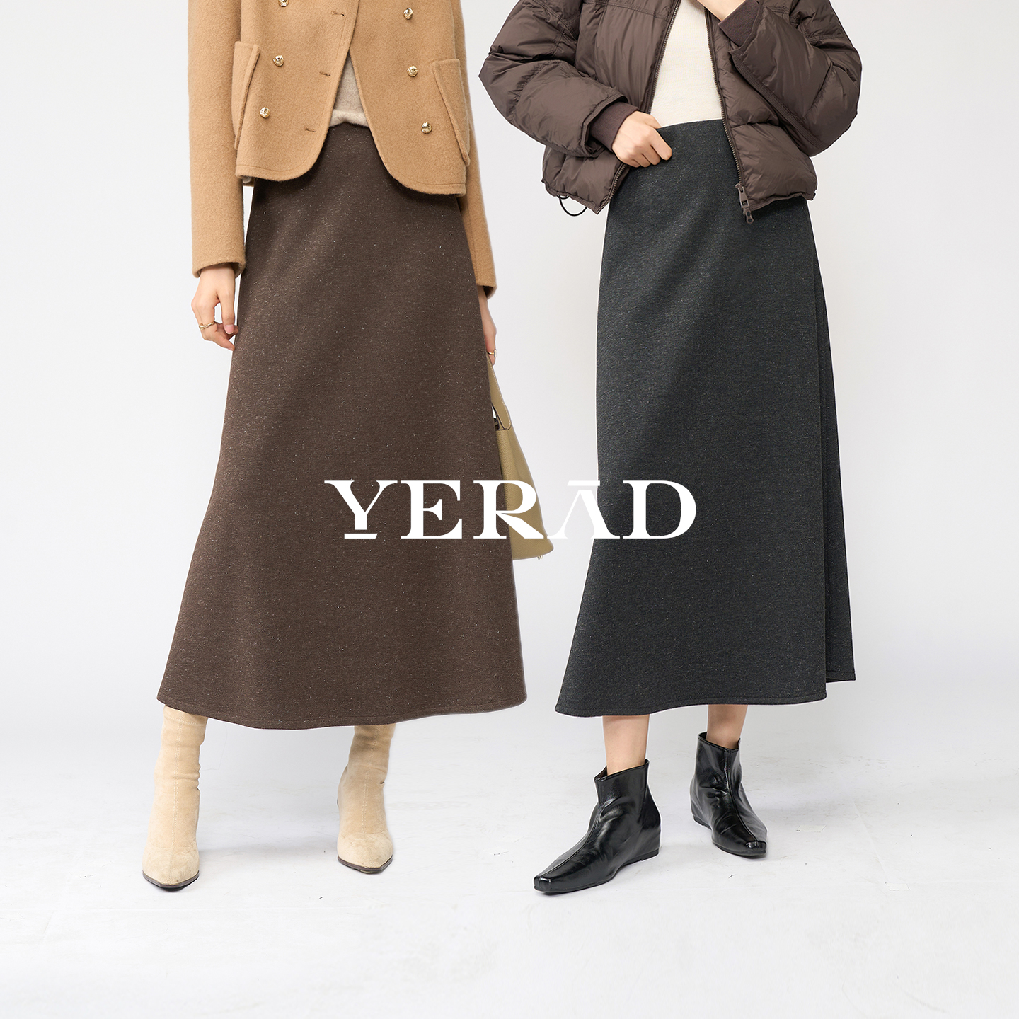 娅丽达高腰羊毛醋酸半裙微光繁星半身裙女25秋冬新款银丝伞裙长裙