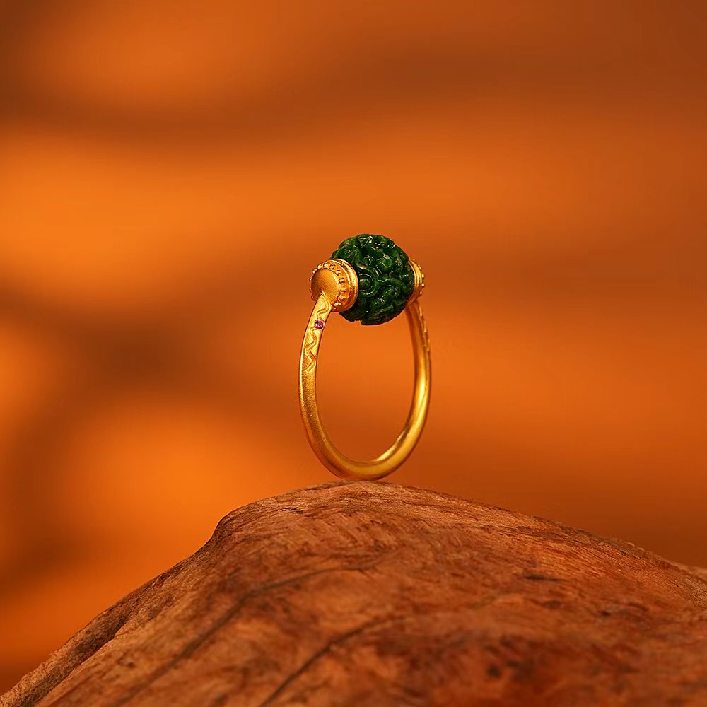 鳯悦匠  时来运转 | 古法满绿气质精美戒指黄金国潮黄金G03778