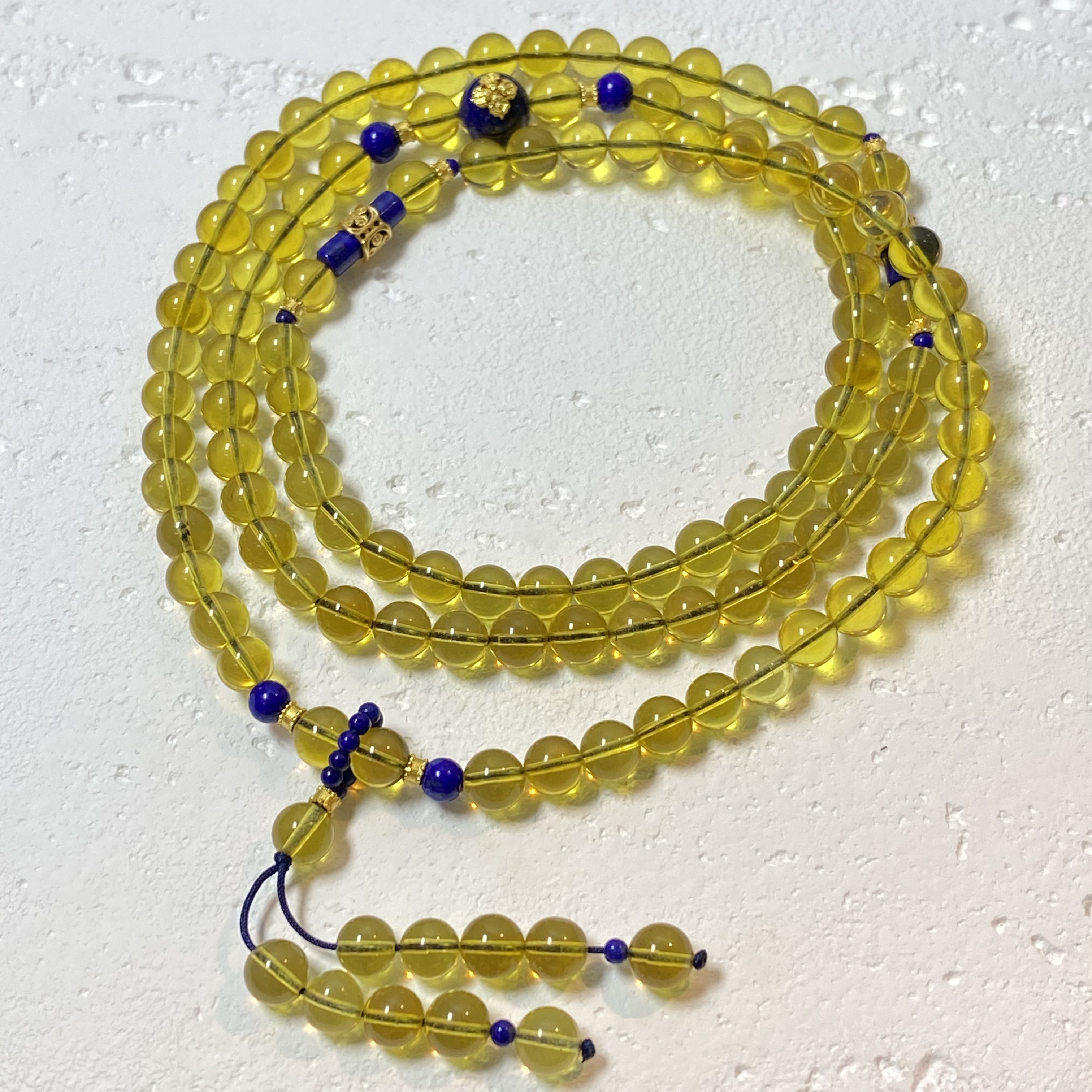  【亿轩珠宝】ZX149906墨西哥蓝珀108弹力绳毛衣链diy青金石6mm+