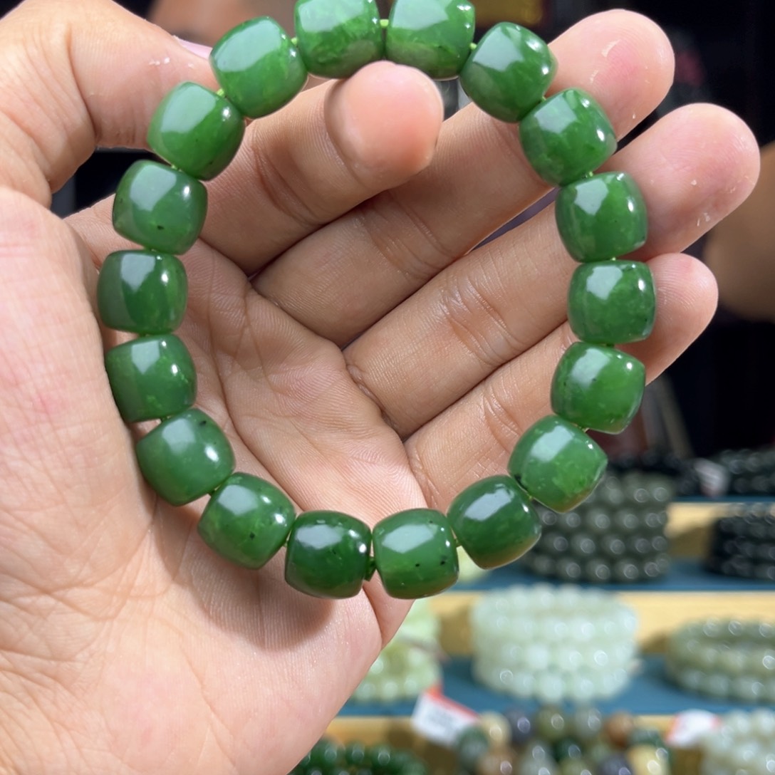 和田玉手串未镶嵌纯天然和田玉俄罗斯五号矿琉璃翠卡12