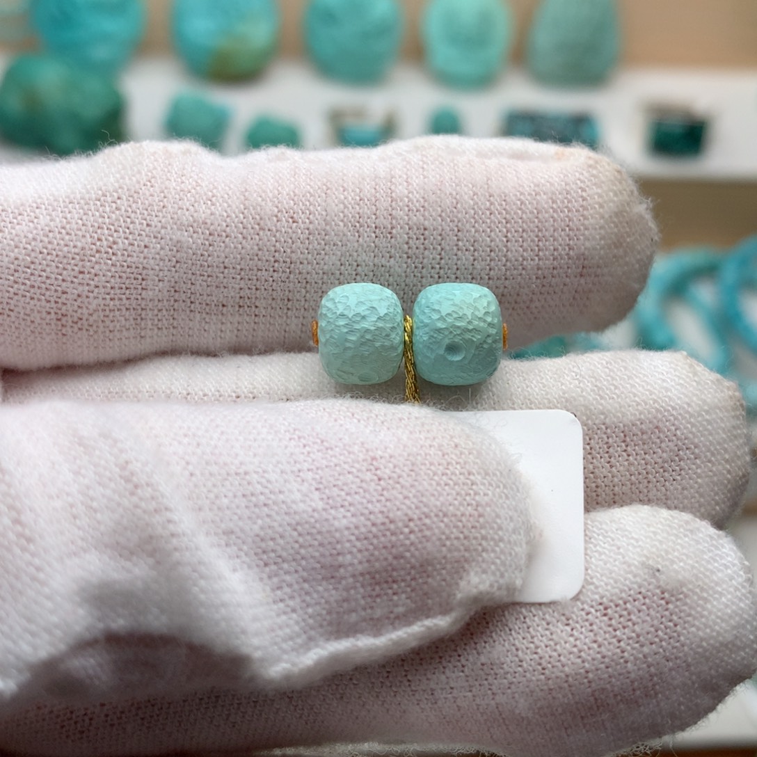 绿松石未镶嵌珠宝奇石高瓷蓝绿星球珠8.2mm