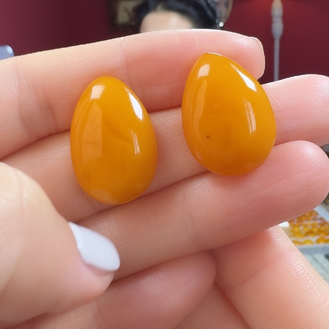 蜜蜡银S925镶嵌耳饰耳钉