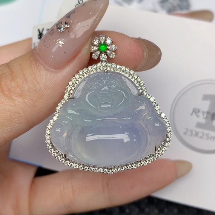 翡翠18K金镶嵌颈饰缅甸翡翠a货