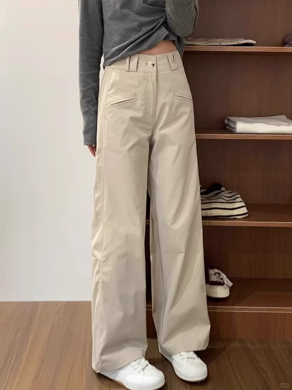 杏色西装裤女夏季薄款胖妹妹MM设计感高腰显瘦宽松显瘦休闲阔腿裤