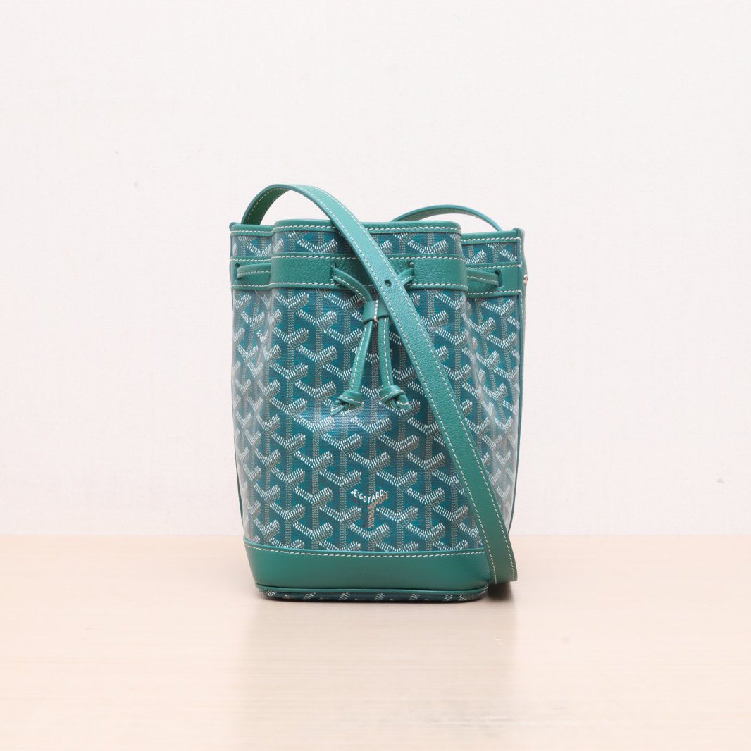 99新 Goyard 小花黑黑 绿色 PVC Petit Flot Bucket 系列 水桶包