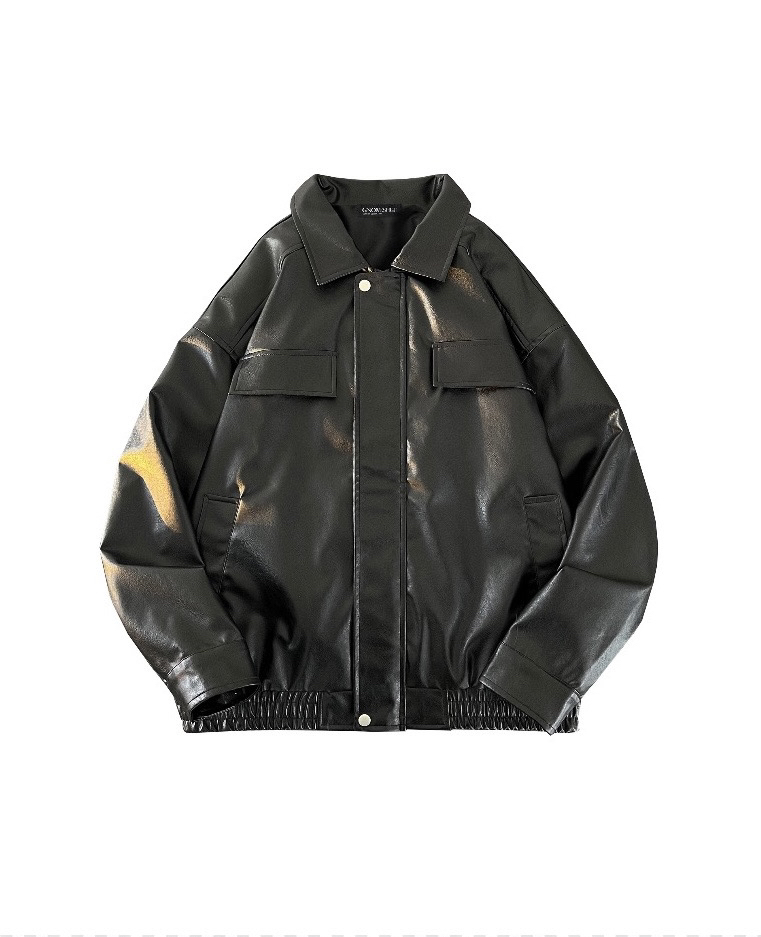 美式复古嘻哈PU皮翻领夹克男潮牌街头宽松机车服痞帅外套