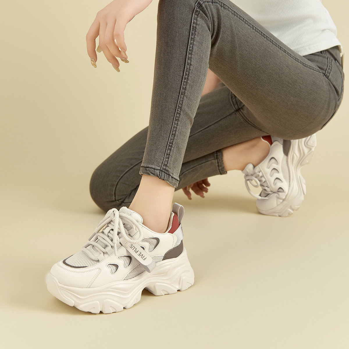 小个子增高厚底老爹鞋网面透气运动休闲女鞋春季新款【LP】