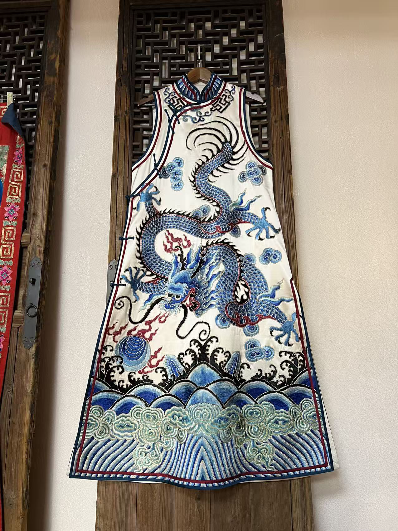 老绣纯手工刺绣复古风提花圆领短袖国风女四季可外穿印花睡裙