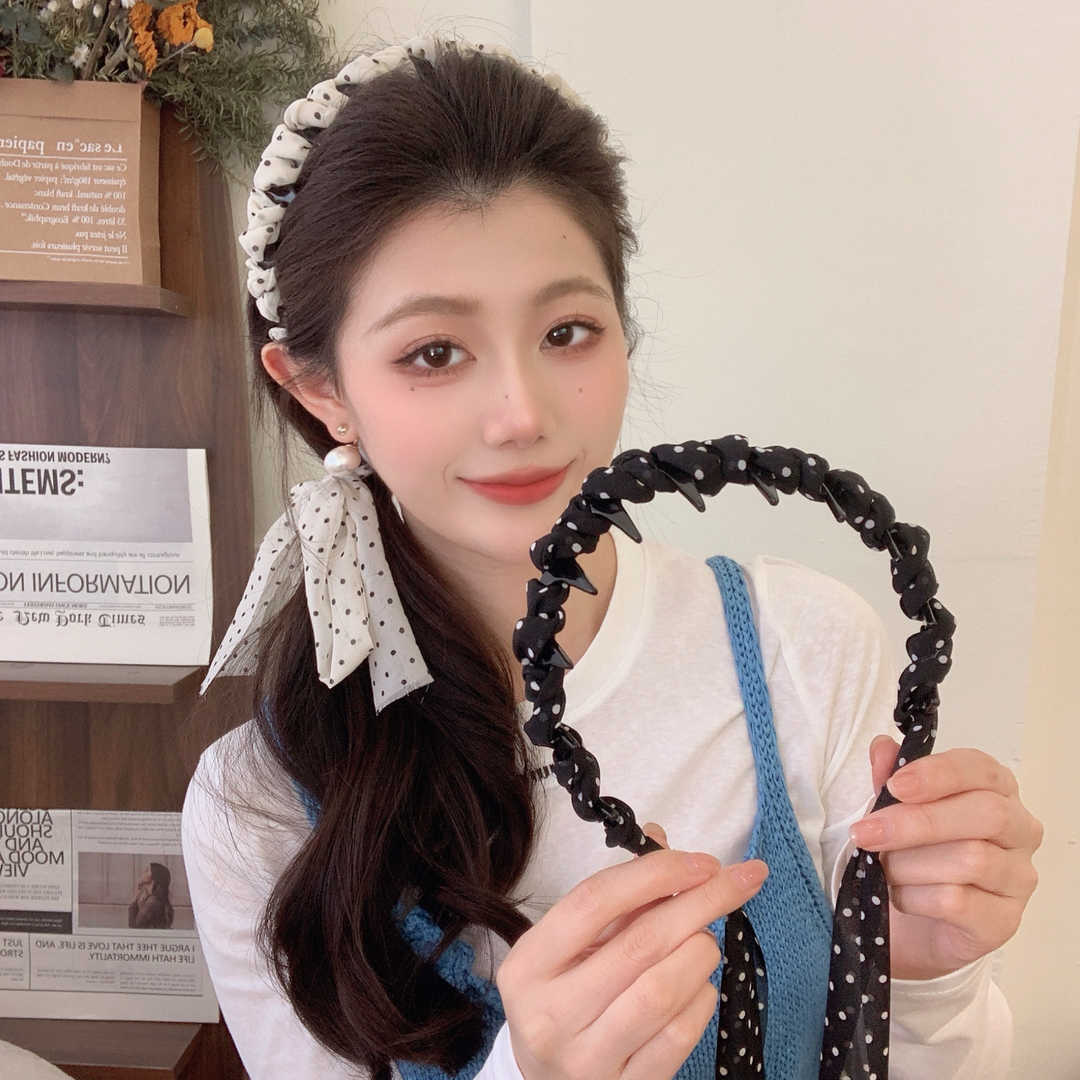 波点飘带发箍女新款时尚气质发带丝巾绑发外出百搭编发头饰发饰