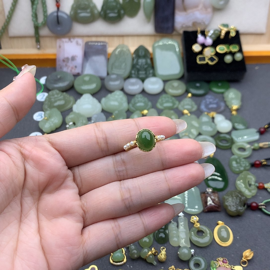 和田玉戒指银S925镶嵌